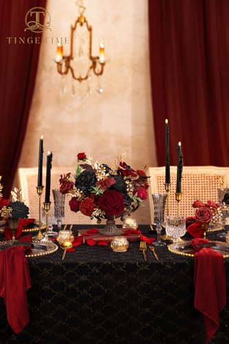 TINGE TIME Rose Artificial Flowers Combo, Fake Foam Roses with Stems for DIY Wedding Bridal Shower Decorations Party Table Centerpieces Fake Floral Arrangement Home Decor(Gothic Black and Red) - color: Gothic Black and Red