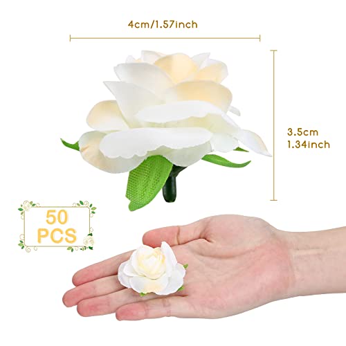 Yinsun 50pcs Mini Roses Artificial Flowers Heads, 1.57” Real Touch Silk Fake Flowers for DIY Wedding Bridal Shower Baby Shower Party Decorations (Cream) - color: Cream, size: 1.57 Inch