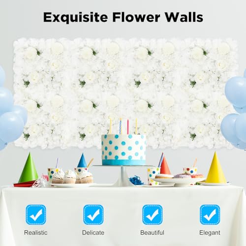 Artificial Flower Wall Panel,12Pcs 3D Silk Rose Floral Decorative Faux Flower Wall Background,Artificial Wall Flower Backdrop Rose Floral Panel for Party Wedding - color: 12pcs-white-1