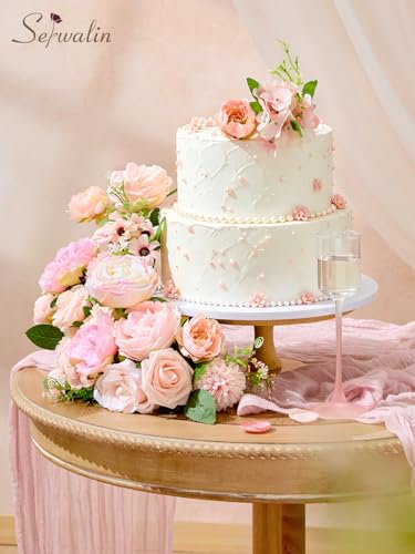 Serwalin 2PCS Artificial Flowers Pink Flowers Fake Silk Flowers Wedding Cake Flowers for Wedding Bouquets Table Centerpieces Spring Decor Party Baby Shower Decoration - color: A Athens Pink, size: 2 Boxes