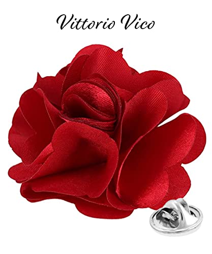 Premium Men's Formal Solid Color Flower Lapel Pin - Boutonniere for Men, Brooch Pin - color: Wine