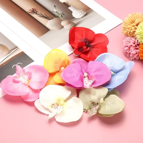 uxcell 10 Pcs Artificial Orchid Flower Heads, Fake Butterfly Orchid Heads Bulk Artificial Flowers for DIY Wedding Bouquets Centerpieces Party Home Decorations, Blue - color: Blue