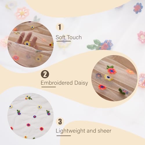 Champagne Embroidery Daisy Table Runner 10ft 120 Inch Fall Florals Gauze Tulle Sheer Cheesecloth Holiday Kitchen Dining Table Decoration for Home Wedding Party Baby Shower Birthday Decorations - color: Champagne, size: 10ft x 1Pack