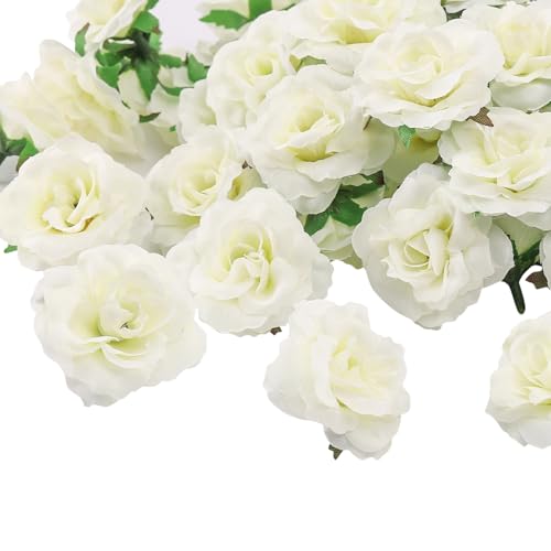 100 Pcs Mini White Roses Artificial Flowers Bulk, 1.9" Small Silk Fake Roses Flower Heads for Decoration, Wedding Centerpieces Bridal Shower Party Home Decor,DIY Crafts (Ivory White) - color: Ivory White
