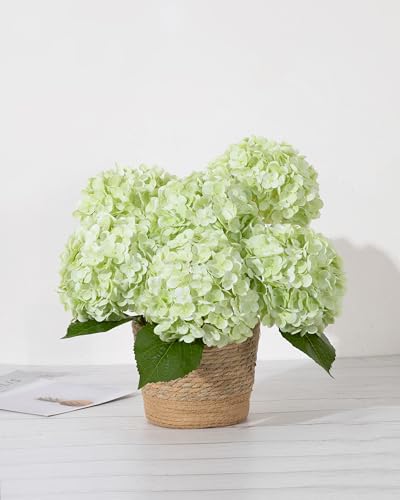 DuHouse 3Pcs Large Hydrangea Artificial Flowers,20 inch Latex Real Touch Hydrangeas Lifelike Hydrangea Flower for Home Wedding Bouquets Centerpieces Party Living Room Decoration(Light Green) - color: Light Green, size: 3pcs