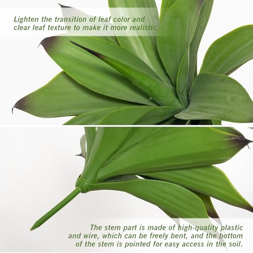 Ttranewsoo Fake Plants Artificial Agave Plants,Large UV Resistant Fake Agave Planters for Indoor and Outdoor Decorating Tropical Plant Succulents Greenery Indoor Decor13.8 (2Pack, Dark Green) - color: Green
