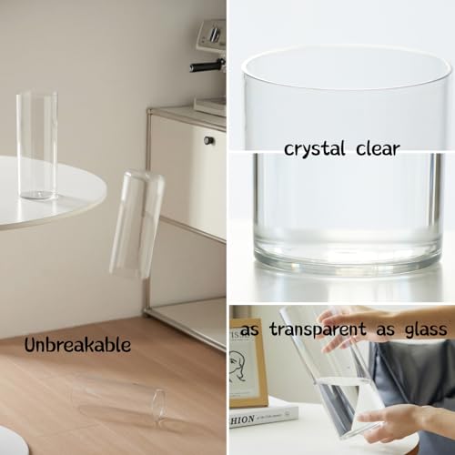 3 Large Acrylic Clear Cylinder Vase Set with 2 Spiral Ikebana Stem Holder Ring, Unbreakable Tall Plastic Hurricane Vases for Wedding Centerpieces Flower Bouquet Decor (3 Vases + 2 Holder) - color: 3 Clear - M