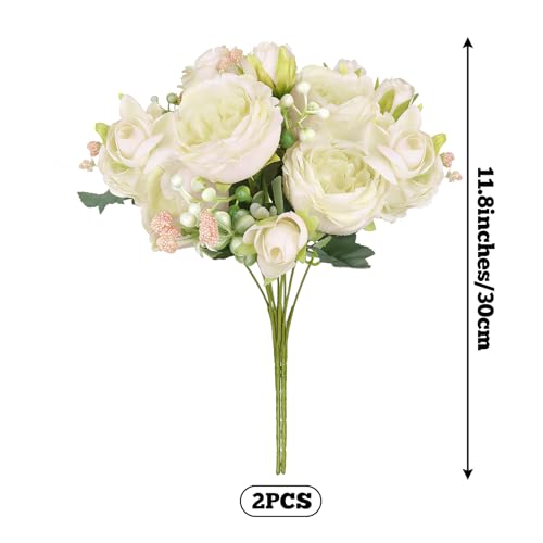 choyaxo 2 Packs Peonies Artificial Flowers Fake Peonies Bouquet for Home Decor Wedding Party Plastic Flower Bulk for Vase Centerpiece Table (White) - color: White
