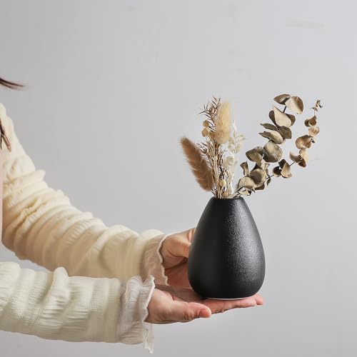 CEMABT Black Ceramic Vase Set - 4 Small Unique Vases for Flowers, Modern Decorative Centerpieces and Home Decor - color: 4set-black