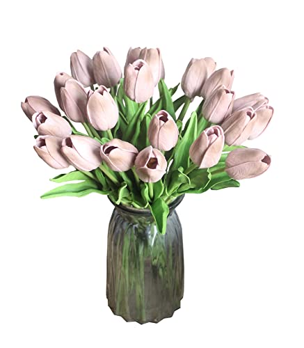 Artificial Flowers 10 Heads Mini Real Touch Artificial Tulip for Home Wedding Party Centerpiece Decoration (Coffe) - color: Coffe