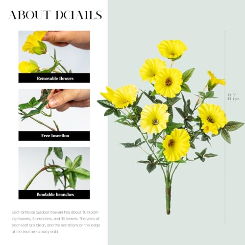 Yellow Artificial Morning Glory Flowers for Outdoor Planters, Premium UV Resistant Silk Faux Flowers for Porch, Hanging Basket & Window Box, Spring Garden Decor, No Pot, 13.3 Inch, 8 Bundles - color: Yellow 8pcs