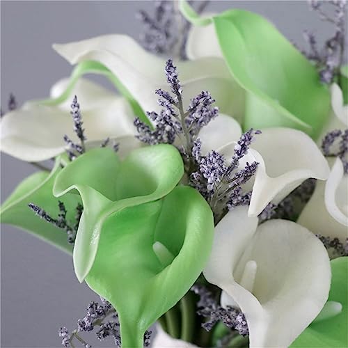 Wedding Bouquet for Bride - White and Green Calla Lily Water Drop Romantic Cascading Bouquet for Ceremony, Anniversary, Bridal Shower, Party, and Home Decor - color: White Green Calla Lily Bouquet D