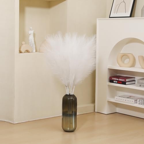 Wertuirk 9 Stems White Faux Pampas Grass - 38 Inch Tall Artificial Pompous Grass Decor, Large Fake Pompas Floral for Vase Filler, Wedding Centerpieces, Party, Christmas and Home Decor (White) - color: White