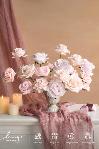 Ling's moment Artificial Flowers Fake Silk Roses Faux Foam Gardenia Combo for DIY Wedding Bouquets Centerpieces Arrangements Bridal Shower Party Home Decorations, Pale Pink, 23pcs - color: Pk-pale Pink