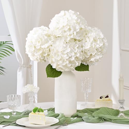 4 Pcs White Hydrangea Artificial Flowers, Latex Real Touch Hydrangea Flowers, 19.6'' Full Faux Hydrangea Flowers Fake Flowers for Home Decor Party Wedding Centerpiece Bouquet Floral Arrangements - color: White