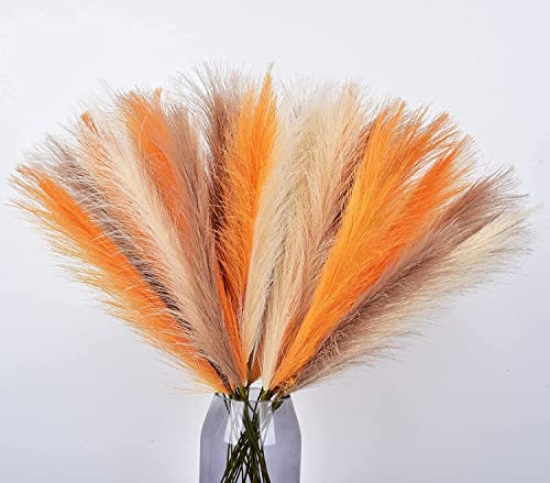 LSKYTOP Orange Pampas Grass Decor,23Inch 12pcs Faux Pampas Grass Bouquets Artificial Pampas Fake Pampas Flower for Home Living Room Bedroom Vase Decor - color: Orange 12pcs