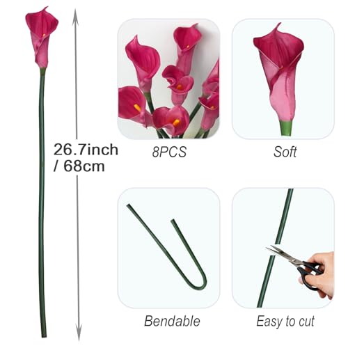 8 Pcs Calla Lily Artificial Flowers 26 Inch Lilies Flowers Floral Bouquet for Home Table Party Wedding Decor (Purple) - color: Purple