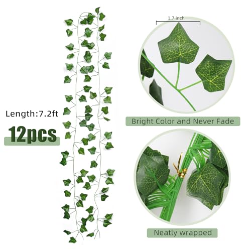 RECUTMS Fake Vines for Room Decor 86 FT Artificial Ivy Garland Hanging Plants Faux Greenery Leaves Bedroom Decor Aesthetic for Wall Wedding Party Home Garden Office Patio Outdoor Decoration(12 Pack) - color: Green