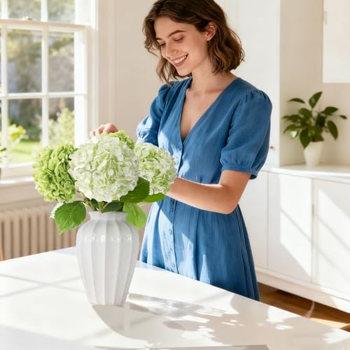 20" 4Pcs Faux Hydrangea Flowers Real Touch Fake Hydrangeas Bouquet Hydrangea Artificial Flowers with Leaves Stems for Centerpiece Arrangements Wedding Party Home Décor(Light Green & Dark Green) - color: Light Green & Dark Green