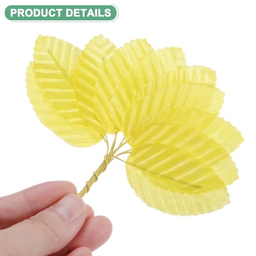 M METERXITY 100-Pack Artificial Silk Leaf, Faux Wire Single Leaves, Fake Flower Leaf with Stem for DIY Bouquet/Wreaths/Wedding/Garland/Party Decorations, Fake Rose Craft Leaves [Yellow] - color: Yellow