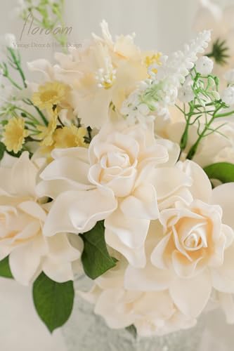 Floroom Artificial Gardenia Flowers 2.7" 25pcs Real Looking Cream Foam Fake Flowers with Stems for DIY Wedding Bouquets Bridal Shower Centerpieces Floral Arrangements Party Tables Home Decorations - color: Cream