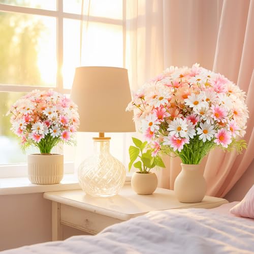 Giegxin 100 Pcs Artificial Daisy Flowers Bulk Realistic Fake Daisies Faux Wildflower Daisy UV Resistant Silk Fake Flowers Plants for Outside Wedding Garden Home Table Decor (White,Pink,Champagne) - color: White,pink,champagne