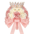 Suncalla 8.7" Ramo de Quinceañera Peach Pink & Cream Bridal Wedding Bouquet with Crown Satin Rose Bling Artificial Flower Bunch Inspiración Ramos para Quinceaños for Bride Wedding Quinceanera