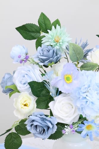 Artificial Flower Combination Box Set Artificial Flower Loose Leaves and Stems DIY Wedding Center Bouquet Bride Wedding Baby Shower(Fresh Light Blue) - color: Fresh Light Blue