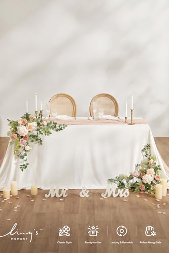 Ling's moment 2PCS Blush Pink Artificial Floral Swags Centerpieces Wedding Arch Flowers Garland Greenery Arrangements for Sweetheart/Head Table Easel Wall Entryway Board Backdrop Decor - color: Blush & Pink