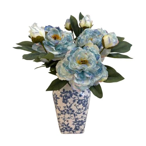 4 PCS Premium White Peonies Artificial Flowers,19.2’’Fake Faux Silk Peonies for Centerpieces Wedding Home Decor (4, Blue) - color: Blue
