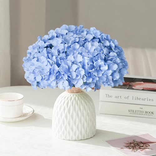 Blue Hydrangea Artificial Flowers Bulk, 40 Pcs Faux Hydrangea Flowers Heads, Artificial Fake Silk Hydrangea Flowers with Stems, Blue Flowers Artificial for Decoration Wedding Décor - color: Light Blue, size: 40 Pcs