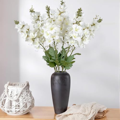 6PCS White Gladiolus Artificial Flowers 33.5in Long Stem Fake Silk Flowers Faux Gladiolus for Tall Vases Wedding Home Party Centerpieces Table Decor Floral Arrangements (White) - color: White