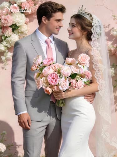 Serwalin 2PCS Artificial Flowers Pink Flowers Fake Silk Flowers Wedding Cake Flowers for Wedding Bouquets Table Centerpieces Spring Decor Party Baby Shower Decoration - color: A Athens Pink, size: 2 Boxes