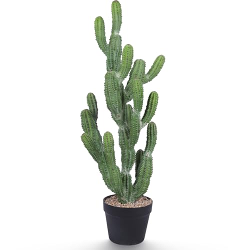 Artificial Cactus Plant 32 Inch Faux Desert Cacti Fake Cactus Potted Plant with Black Planter for Home Garden Office Indoor Outdoor Decoration