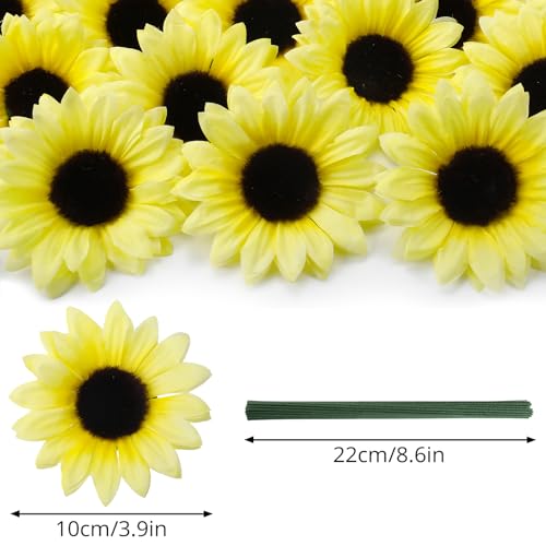 Coferset 40pcs Fake Sunflower Heads with Stems, 4" Sunflower Artificial Silk Flower Heads for Crafts, Sunflower Decorations for Birthday Party Baby Shower Wedding Bathroom Home Decor(Cream Yellow) - color: Cream Yellow-40pcs