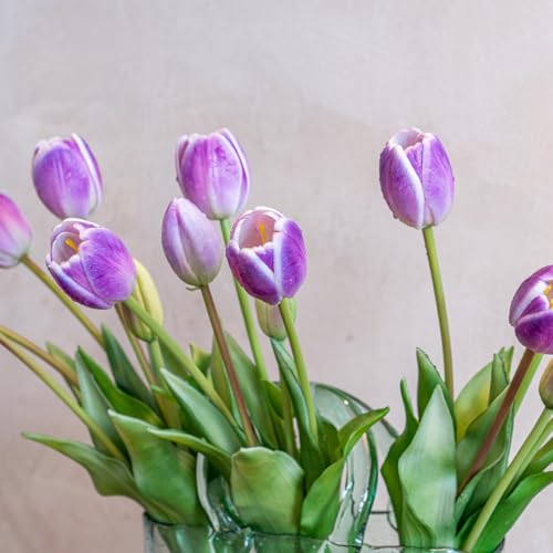Artificial Tulips Flowers,Soft Touch Latex Bouquet, Fake Tulips,Spring Wedding Home Room Table Centerpiece Decor - color: 15pcs Amethyst (No Vase)