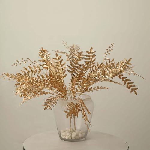Efavormart 2 Pack 21 inch Metallic Gold Artificial Fern Leaf Branches, Faux Decorative Bouquets for Textural Floral Arrangements and Small Vase Styling - color: Type10