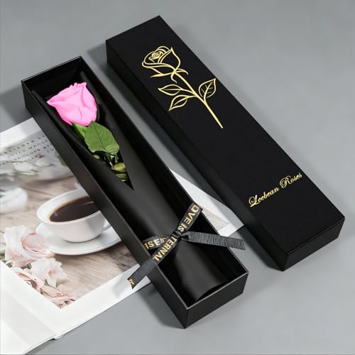 Pink Single Forever Roses Luxury Gift for Women/Men, Fresh Flowers Bouquet for Girlfriend, Wife, Mom, Anniversary, Valentine's Day, Wedding, Graduation, Christmas, Birthday, Unique Presents for Her - color: Pink
