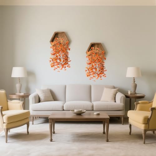 Homsunny Artificial Fake Fall Flowers Faux Mums for Outdoor Decoration, 2 Pcs Fake Silk Daisy Flower Plants Realistic UV Resistant for Home Porch Balcony Patio Autumn Decor(Orange - color: Orange