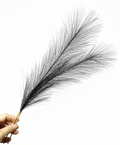 Fake Pampas Grass Plants Artificial Reeds Decoration Set of 28 Stems 17” Faux Florals Bulrush Fluffy Beige Branches for Boho Home Wedding Party Vase Fillers Christmas DIY Feathers Décor Black 28 Pcs - color: Pampas Grass Stems / Black 28 Pcs