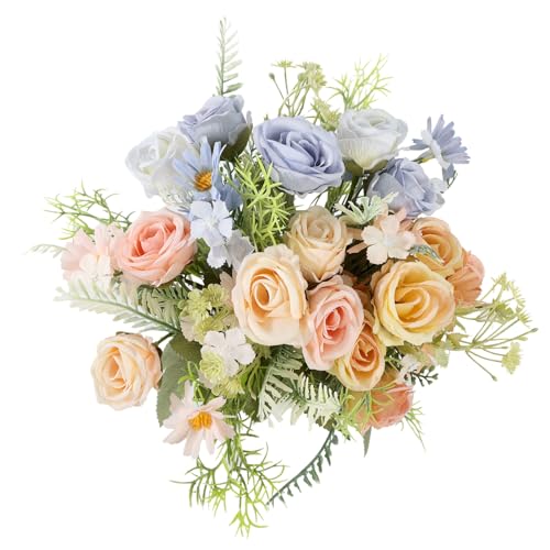 Artificial Flowers Bouquets 3 Bunches Fake Flowers Bride Holding Flowers Faux Floral for Home Wedding Spring Decor - color: Mixed-2