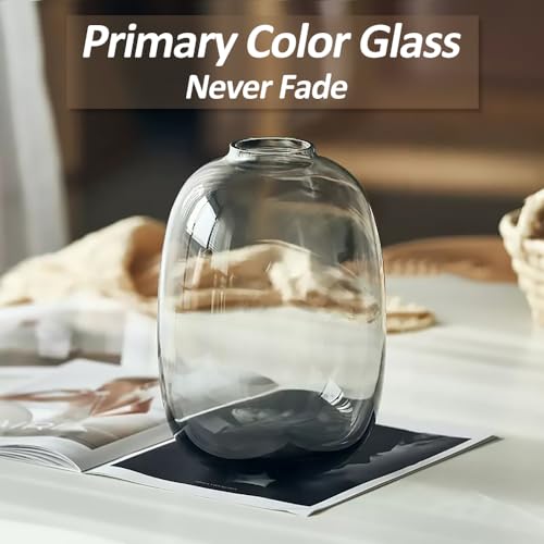 GeLive Smoked Glass Vase, Solid Colored Glass Vase, Clear Tabletop Vase, Flower Arrangement for Long Stem Branch Artificial Plant Home Indoor Centerpiece Decoration (Smoky Gray) - color: Smoky Gray