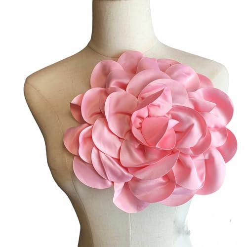Heyiwell Large Satin Fabric flower for Brooch Pin Wedding Party Dance Dress Suit Clothes Head Hair Accessories DIY Decor 9.45"Inch - color: Light Pink