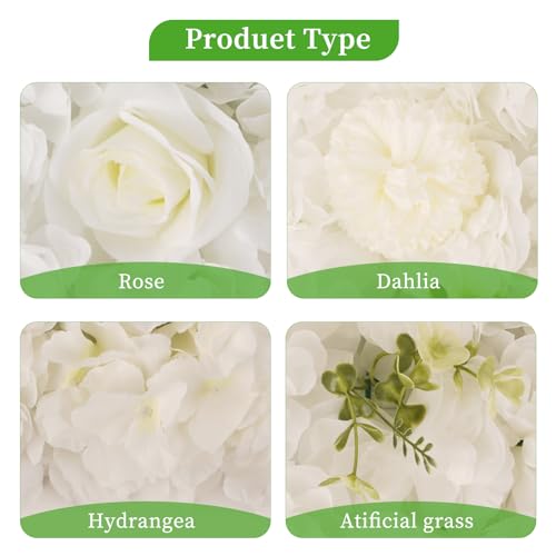 3D Flower Wall Backdrop - 12Pcs 15×15 Inch Artificial Rose Panels White Silk Floral Decor for Home Party Wedding Anniversary Birthday Photographic Studio Background & Decorative Fences - color: White, size: 12PCS-15x15
