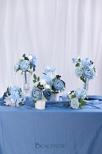 Dusty Blue Wedding Centerpieces Flowers Set of 6 Mini Bridesmaid Bouquets Posy Bouquet Pre-Made Wedding Flowers Centerpieces for Table Artificial Flowers - color: Dusty Blue