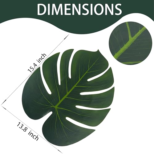 Artificial Palm Leaves, 36 Pcs 15.4 * 13.8" Big Leaf Placemat, Green Palm Monstera Tropical Table Decor, Party Decorations,Safari Leaves Decoration,Hawaiian Leaves Decor
