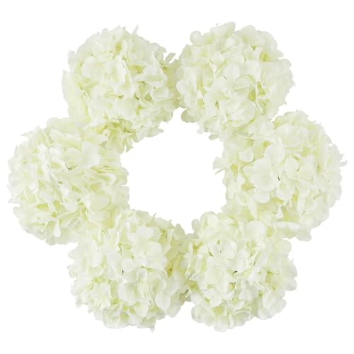 DuHouse 8.7" Silk Hydrangea Flower Heads with Stems Fake Hydrangeas Flowers for DIY Wedding Centerpiece Home Decor,Pack of 6(Cream) - color: Cream