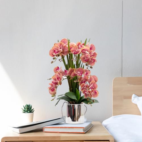 CXGS Artificial Orchid Flower Plants Real Touch Faux Orchids in Ceramic Vase 20.9'' Purple Dapple Phalaenopsis Orchid Fake Flower Arrangement Home Indoor Decor - color: Purple Dapple- Silver (12cm)