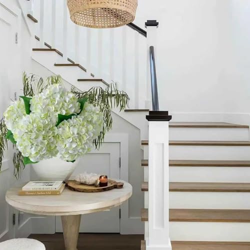 ZYTUYO 5 Pcs White & Light Green Silk Hydrangeas Artificial Flower Boho Dried Touch 20'' Faux Hydrangeas for Indoor Home Decor Kitchen Living Room Outdoor Porch Wedding Flower Arrangement - color: White & Light Green