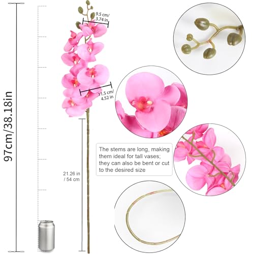 38 Inch 6 PCS Orchids Artificial Flowers Pink Fake Orchids Velvet Silk Orchids Faux Orchid Flowers Long Stem Artificial Flowers for Tall Vase for Home Wedding Decoration(Light Pink) - color: Light Pink